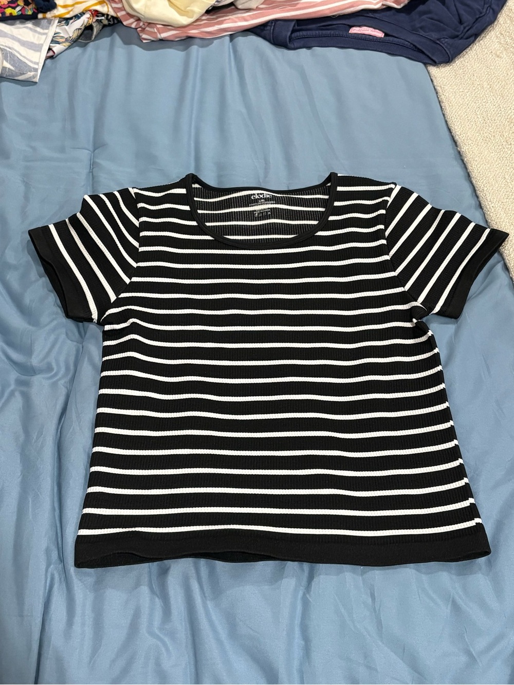 Elodie Black and White Striped Short Sleeve Tee